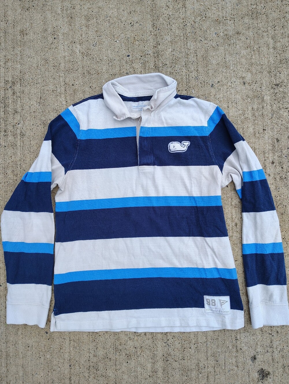 Vineyard Vines Boys Large (16) Long Sleeve Striped Rugby Polo Shirt Blue White